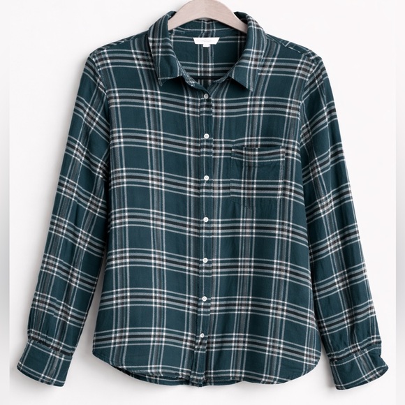 Caslon Tops - Caslon Women's Plaid Button-Up Blouse 1X Teal & White Rayon-Lightweight‎